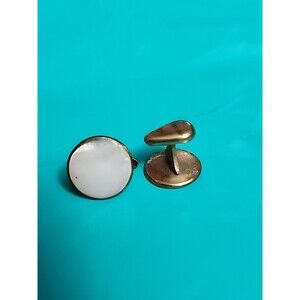 Vintage Faceted Mother of Pearl Gold Tone Collar Buttons Mid-Century Retro